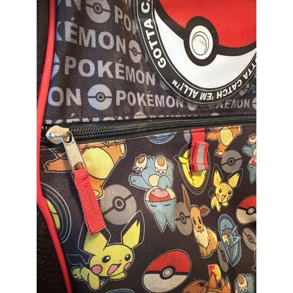 Pokemon Bioworld Pikachu Eevee All Over Print Backpack Black Red School Bag